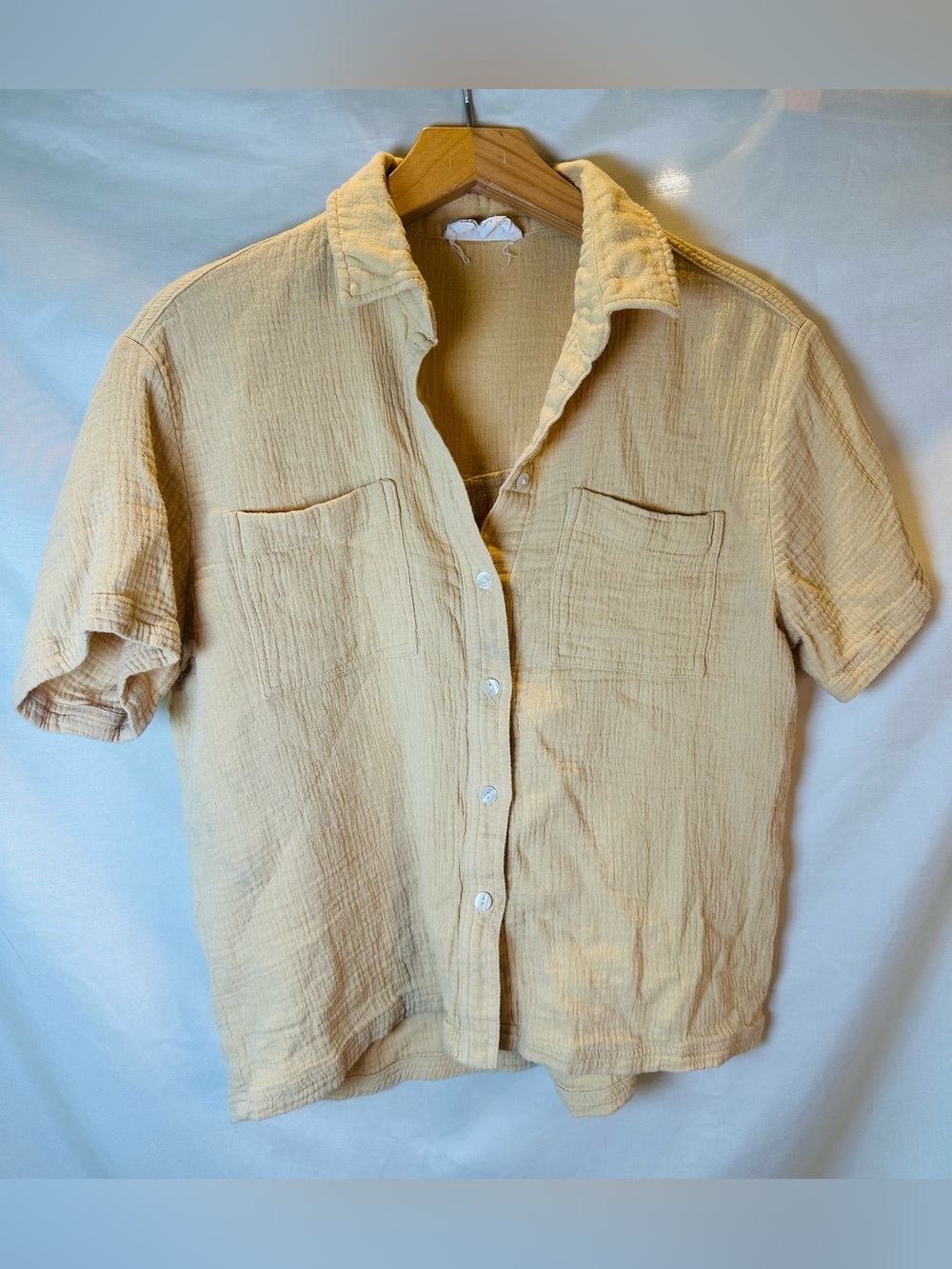 Light Mustard tan Gauze linen button-Up Shirt 🪴breezy earthy gardening natural